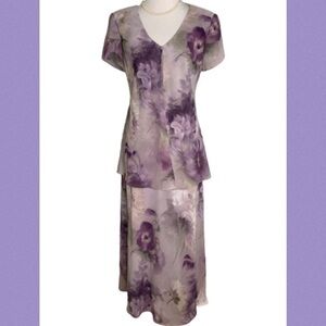 S.L. Fashion Lavender & Gray Floral Midi Special Event Chiffon Dress 6